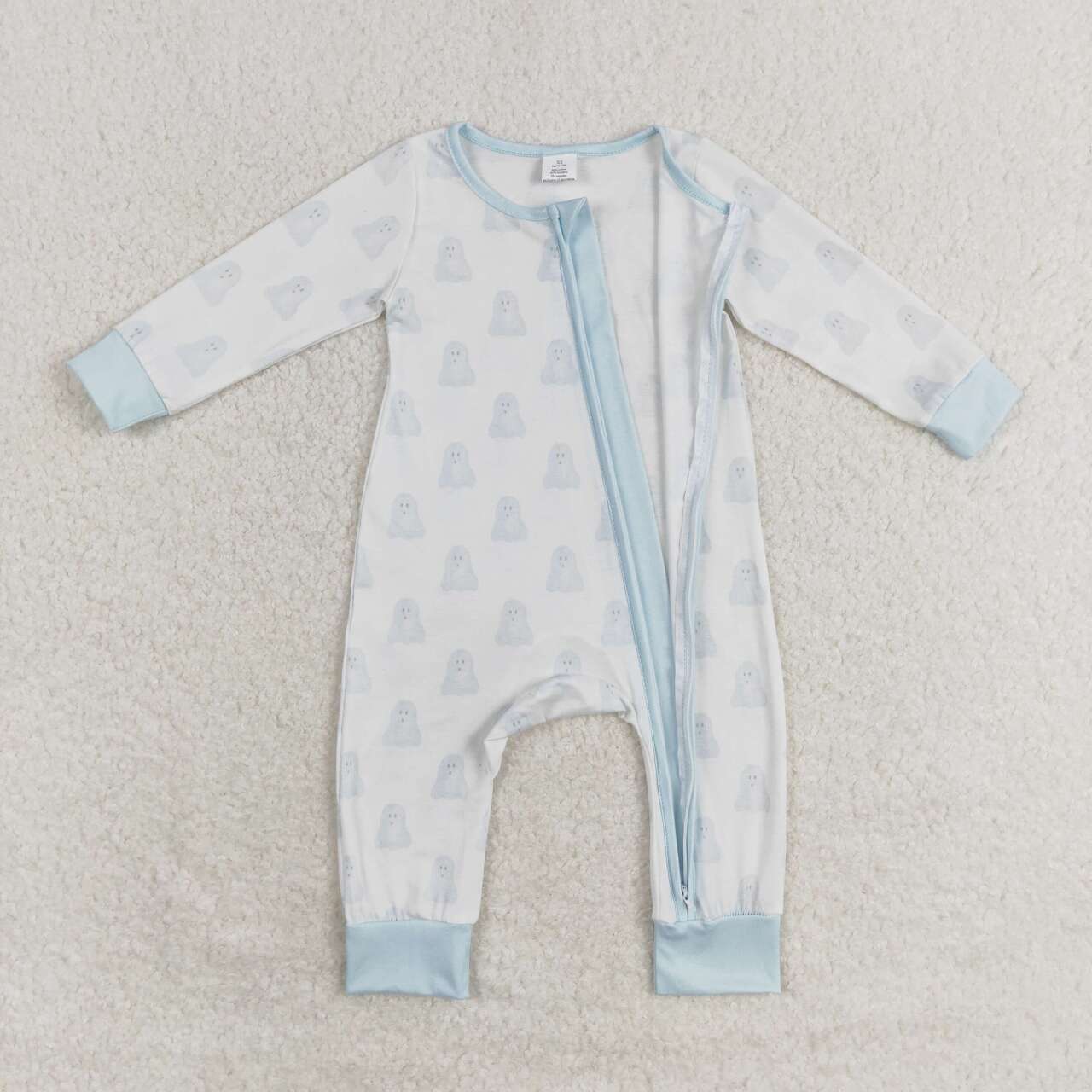 blue boo print baby boy halloween bamboo sleeper