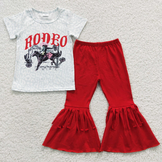 kids rodeo shirt red bell bottom pants set girl outfits