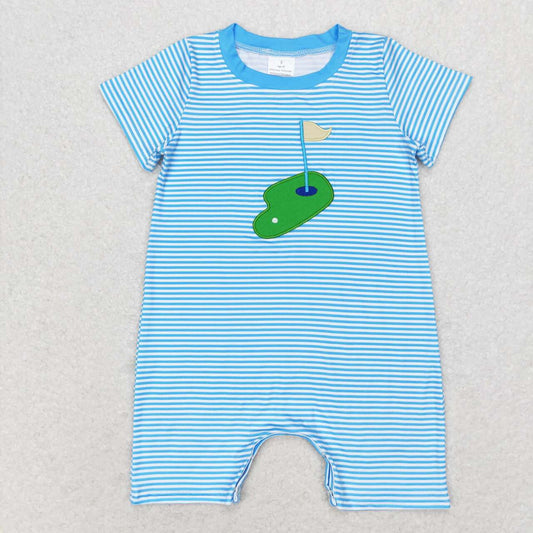 blue stripe golf embroidery boys romper