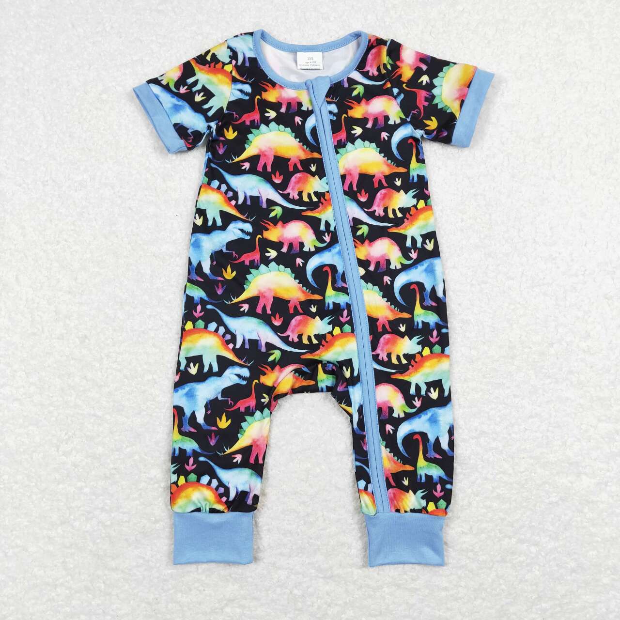 baby boy rainbow dinosaur zip sleeper