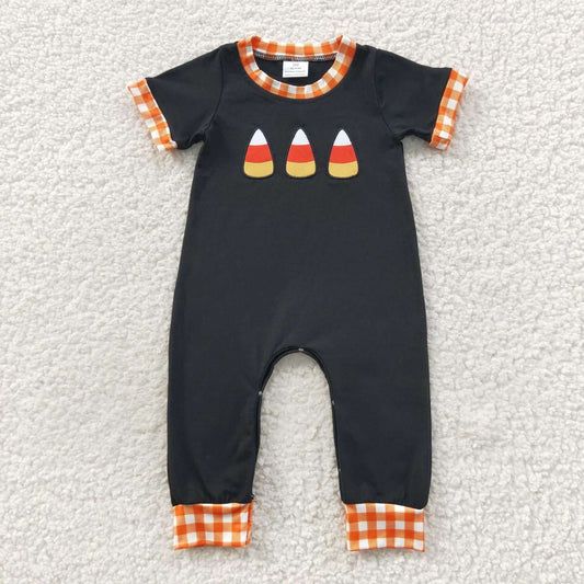 Halloween candy embroidery baby boys romper