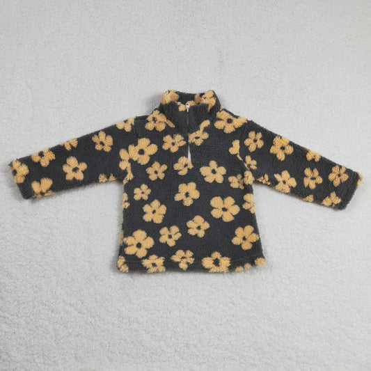 yellow flower sherap zip coat kids winter top clothing