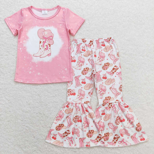 pink cowgirl boots bell bottom pants set