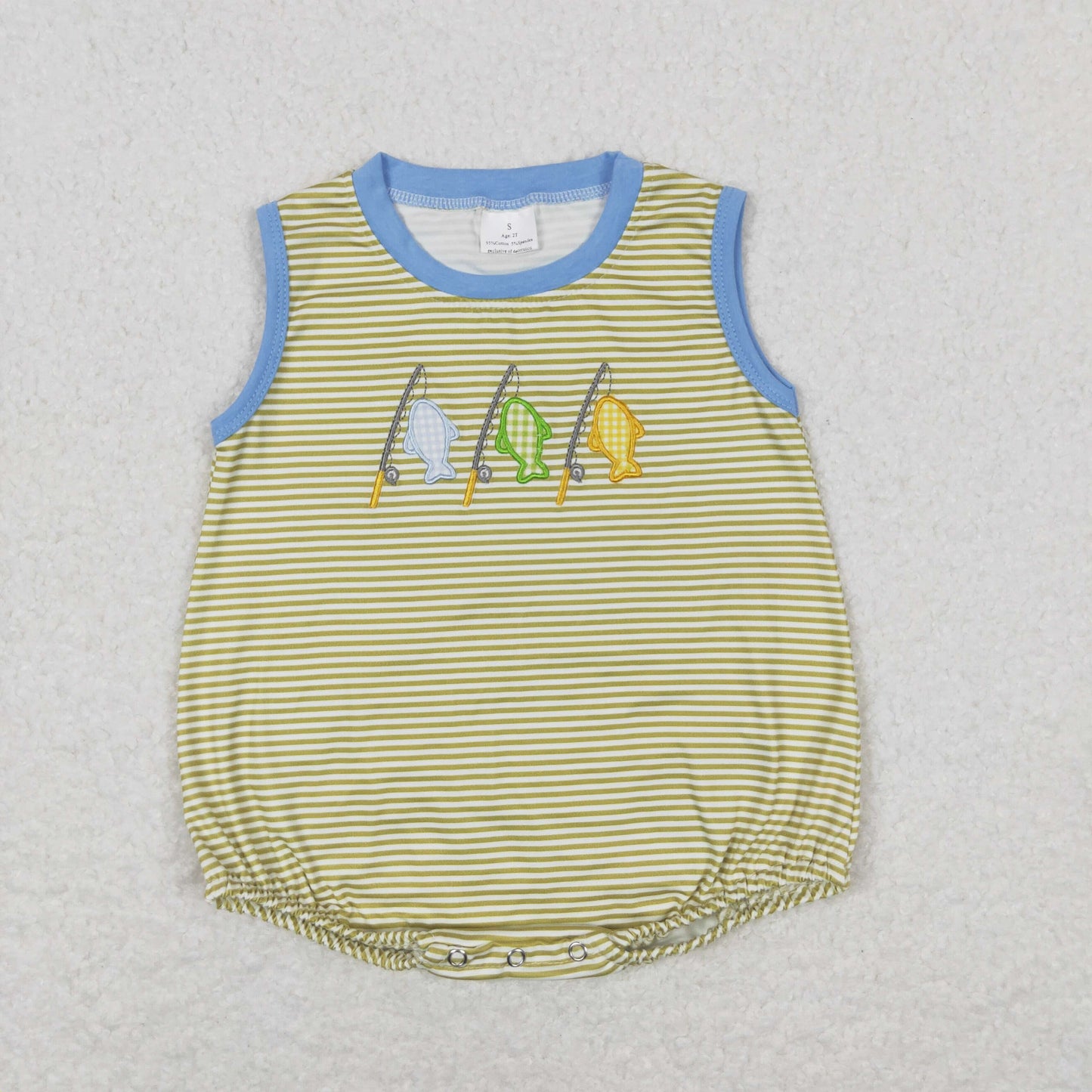 yellow stripe embroidery baby boy fishing tank bubble