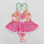 girl one piece swimsuit floral swimwear