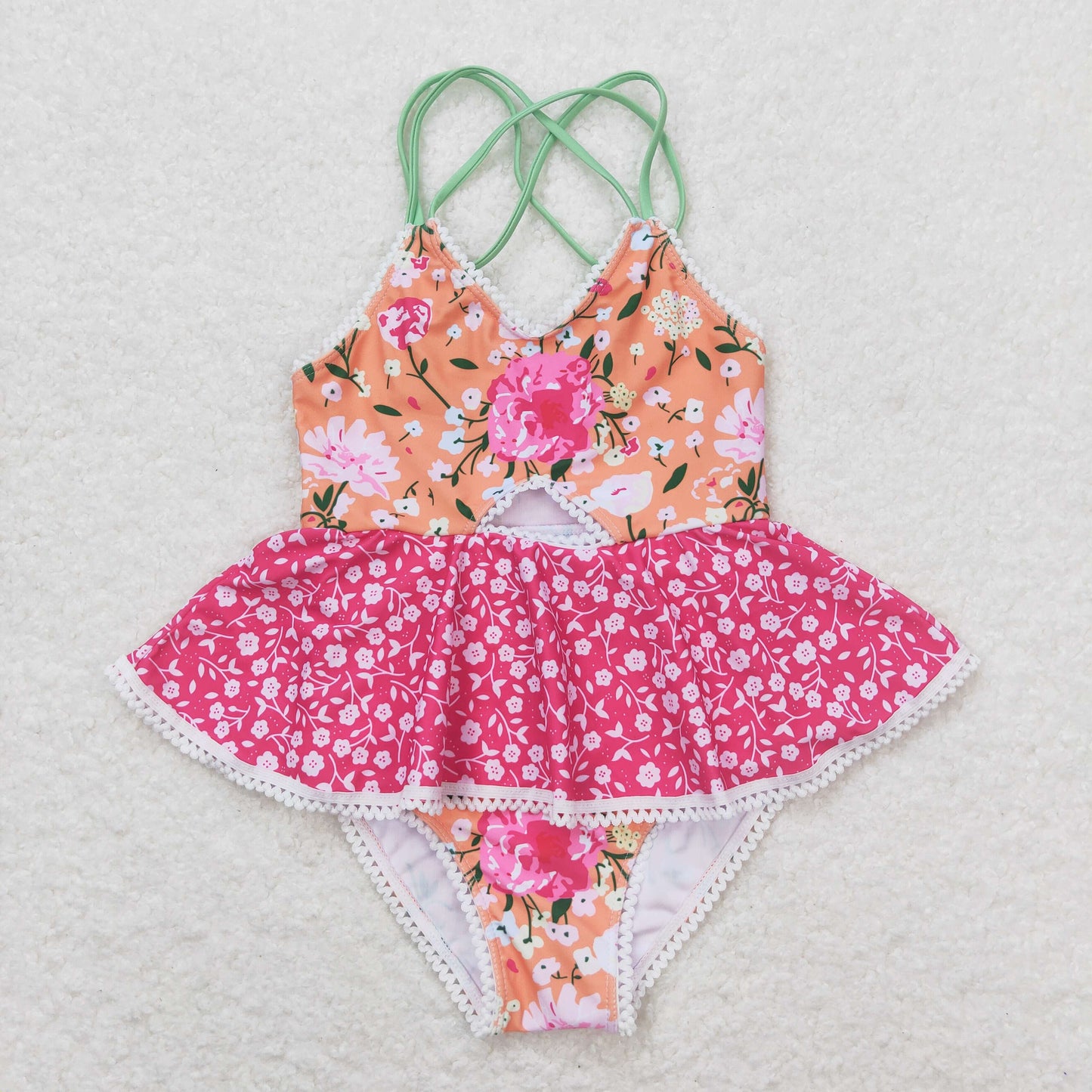 girl one piece swimsuit floral swimwear