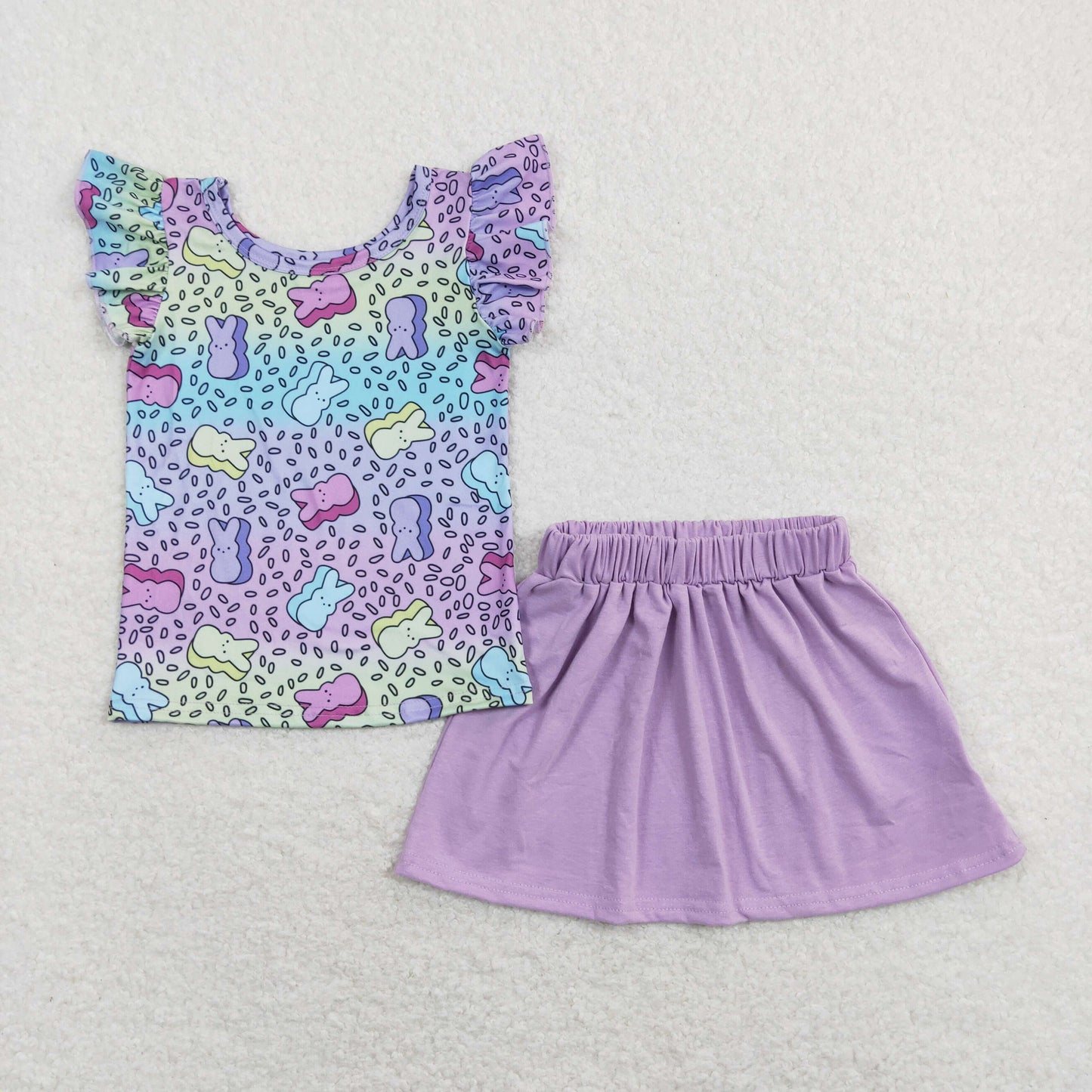 girls rainbow peeps skirt set,easter outfit,purple skirt