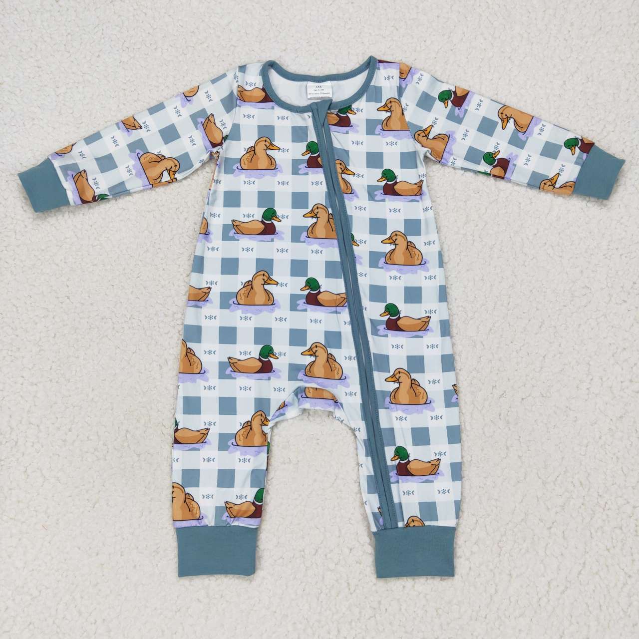 duck print baby boy zip sleeper