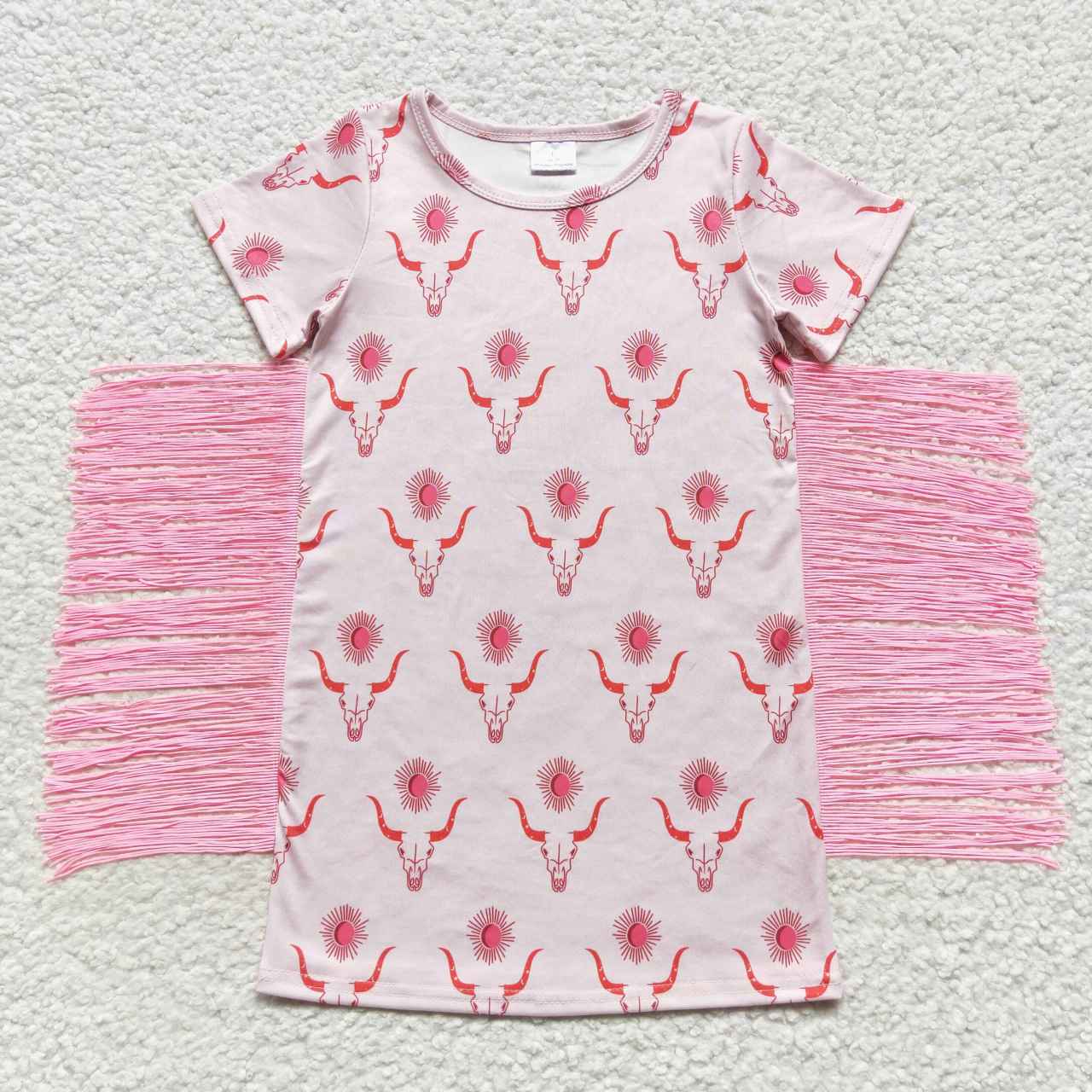 Pink skull print fringe shirt dress