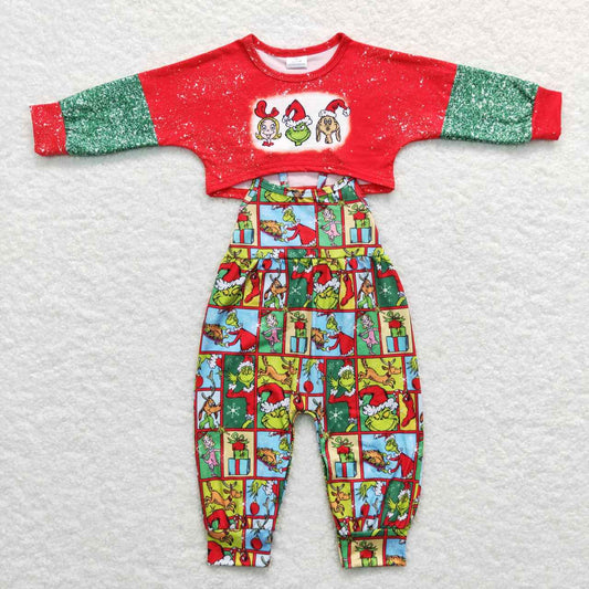 Christmas grinchey crop top and strap jumspuit set