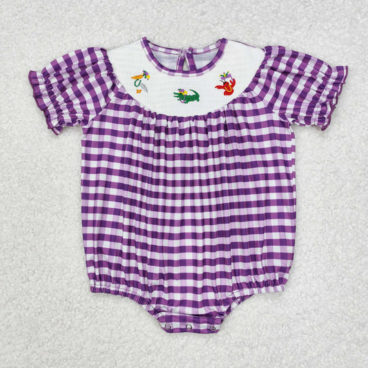 Mardi Gras embroidery purple plaid bubble