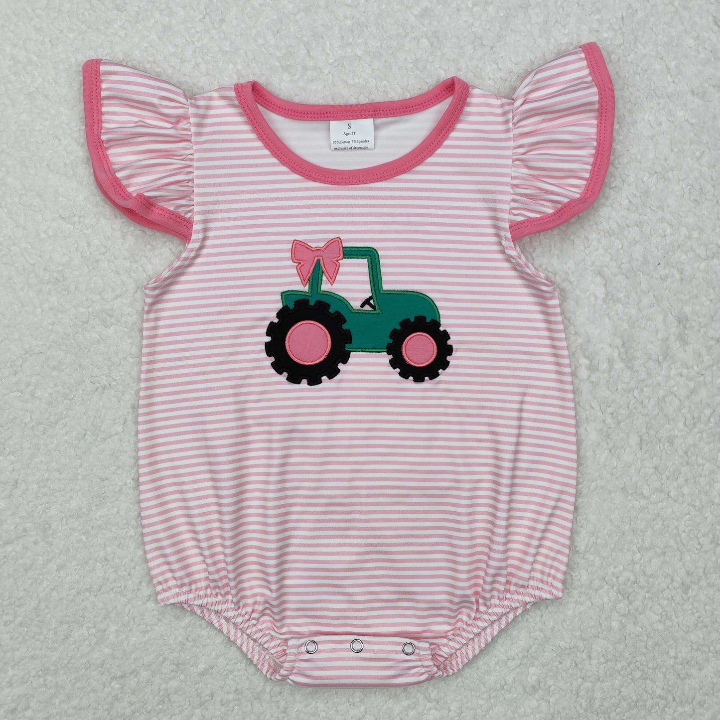 pink stripes tractor embroidery bubbles