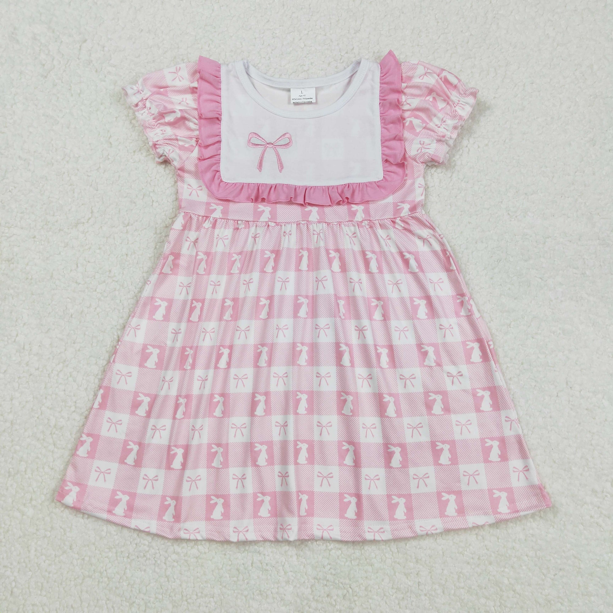 rabbit pink bow embroidered girl easter dress