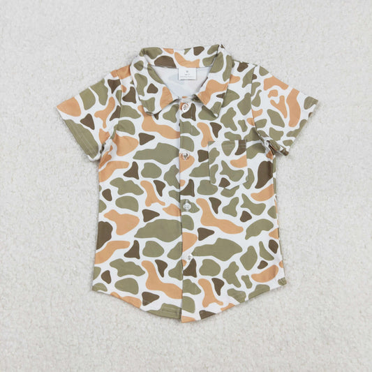 green camo button down t-shirt