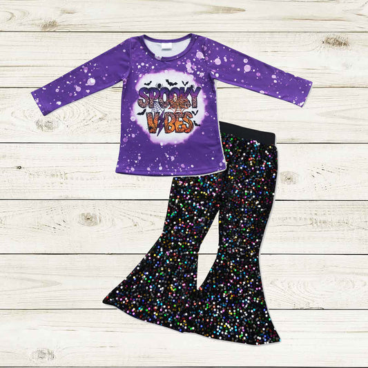 purple spooky shirt sequins pants set