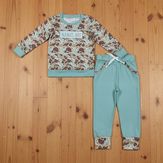 mama's boy embroidered camo jogger set fall baby boy clothes