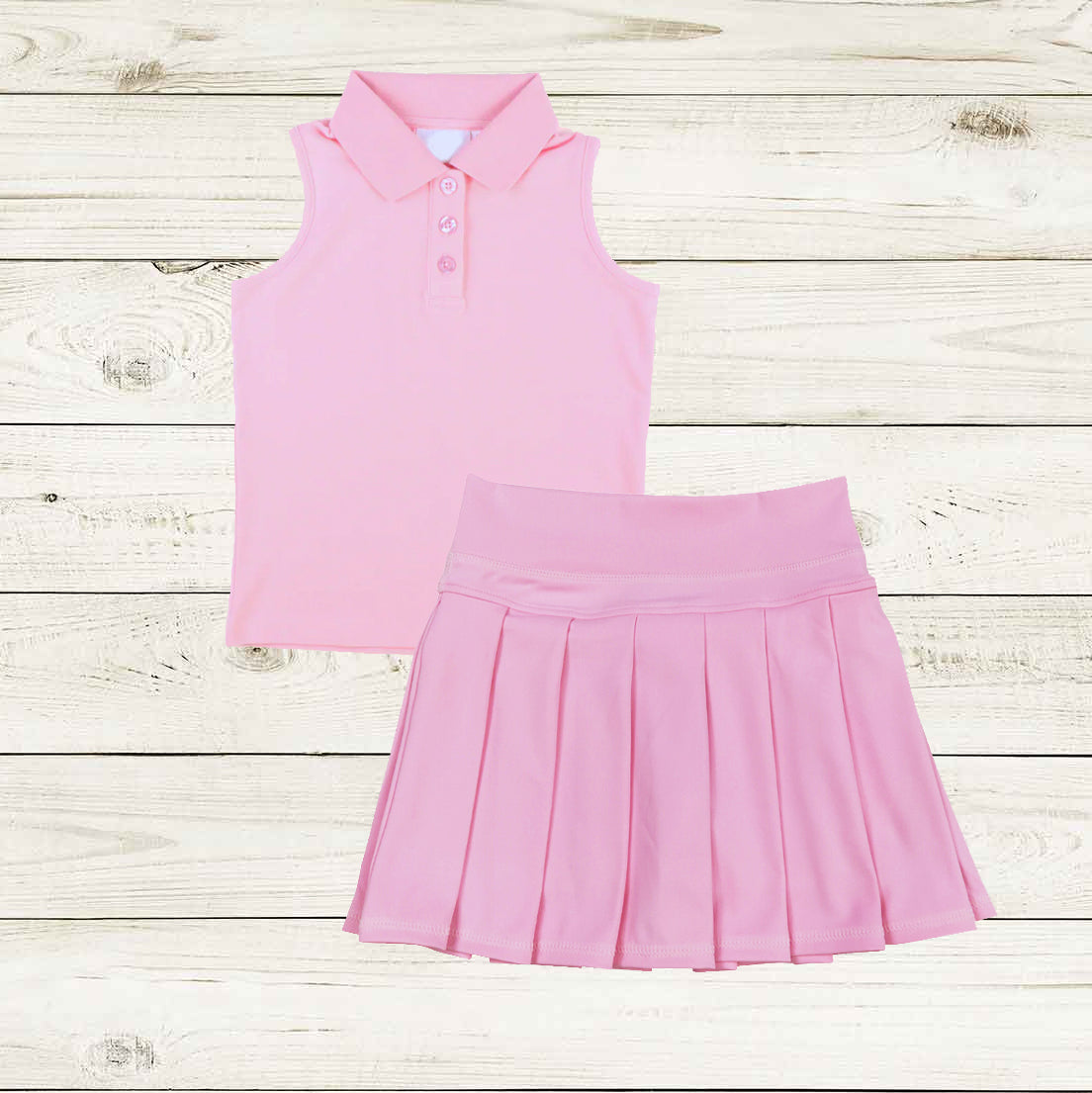 pre order sleeveless sports solid pink pleated cheer skirt set