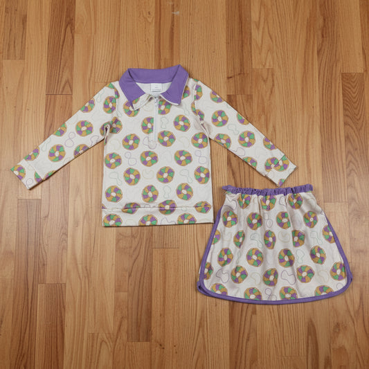 mardi gras king cake long sleeve zip pullover skort set outfit