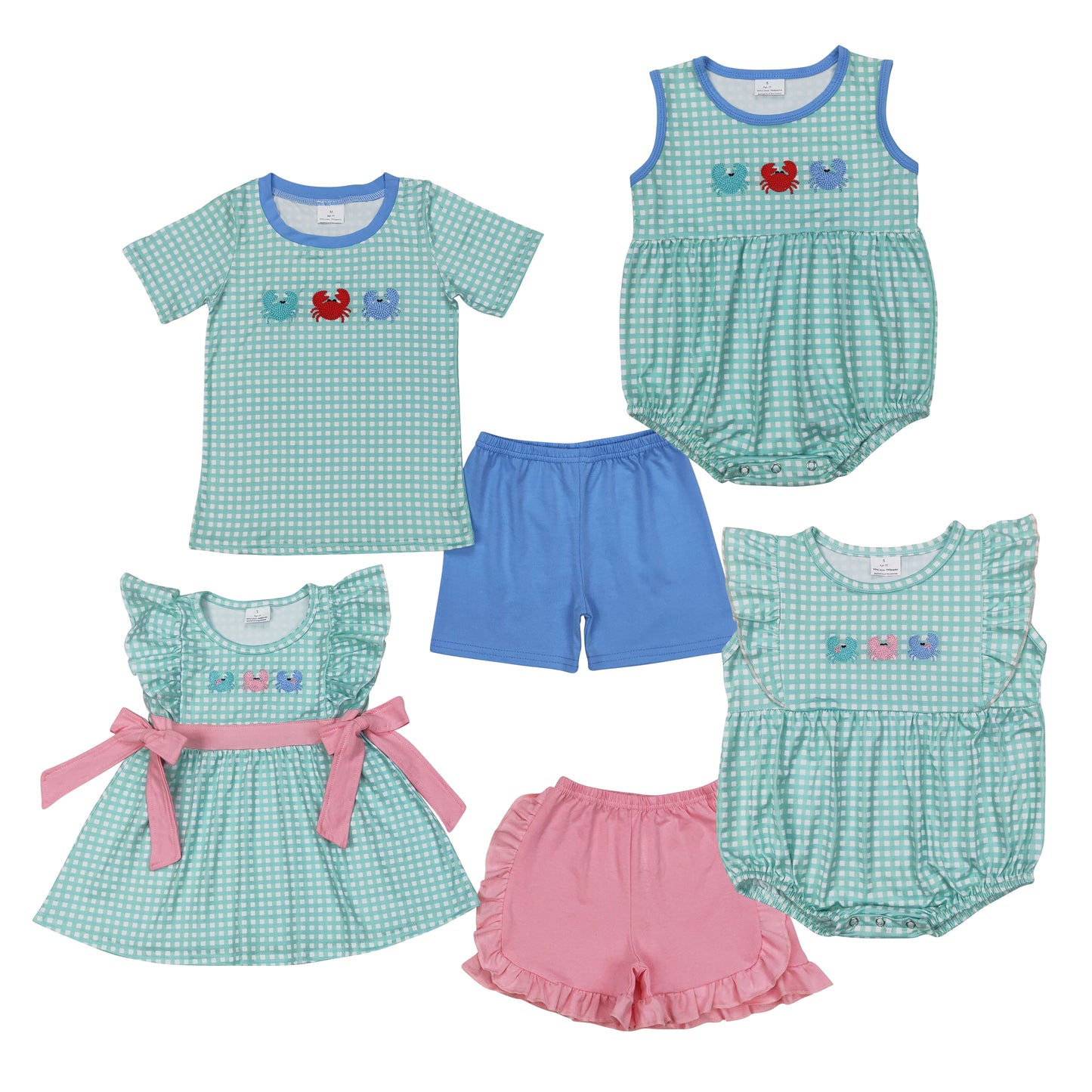 Kids Crab Embroidery Sibling Clothing