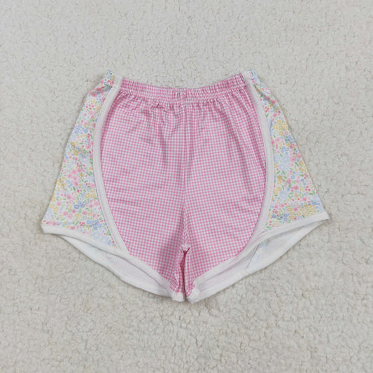 pink plaid floral girl summer shorts