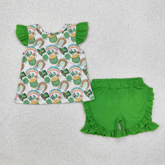 St patrick girl lucky green shorts set