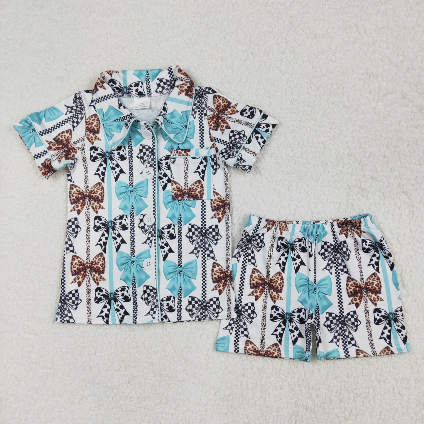 coquette print button down shorts pajama set