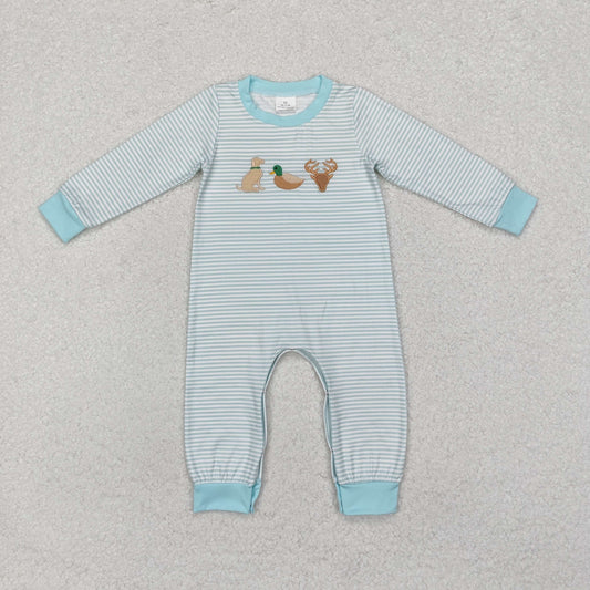 stripes duck dog deer embroidery boy hunting romper