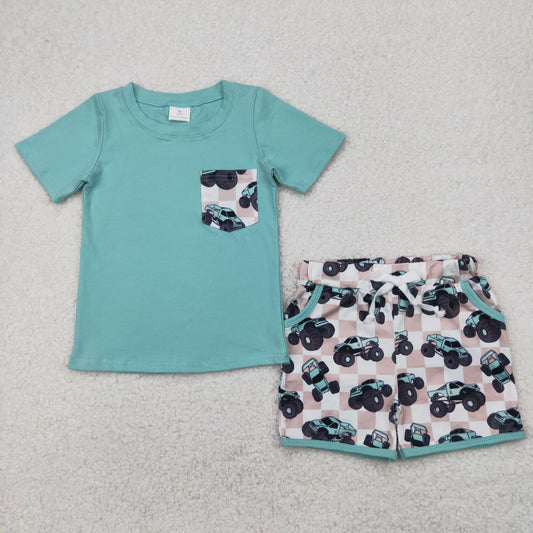 monster truck print boy shorts set