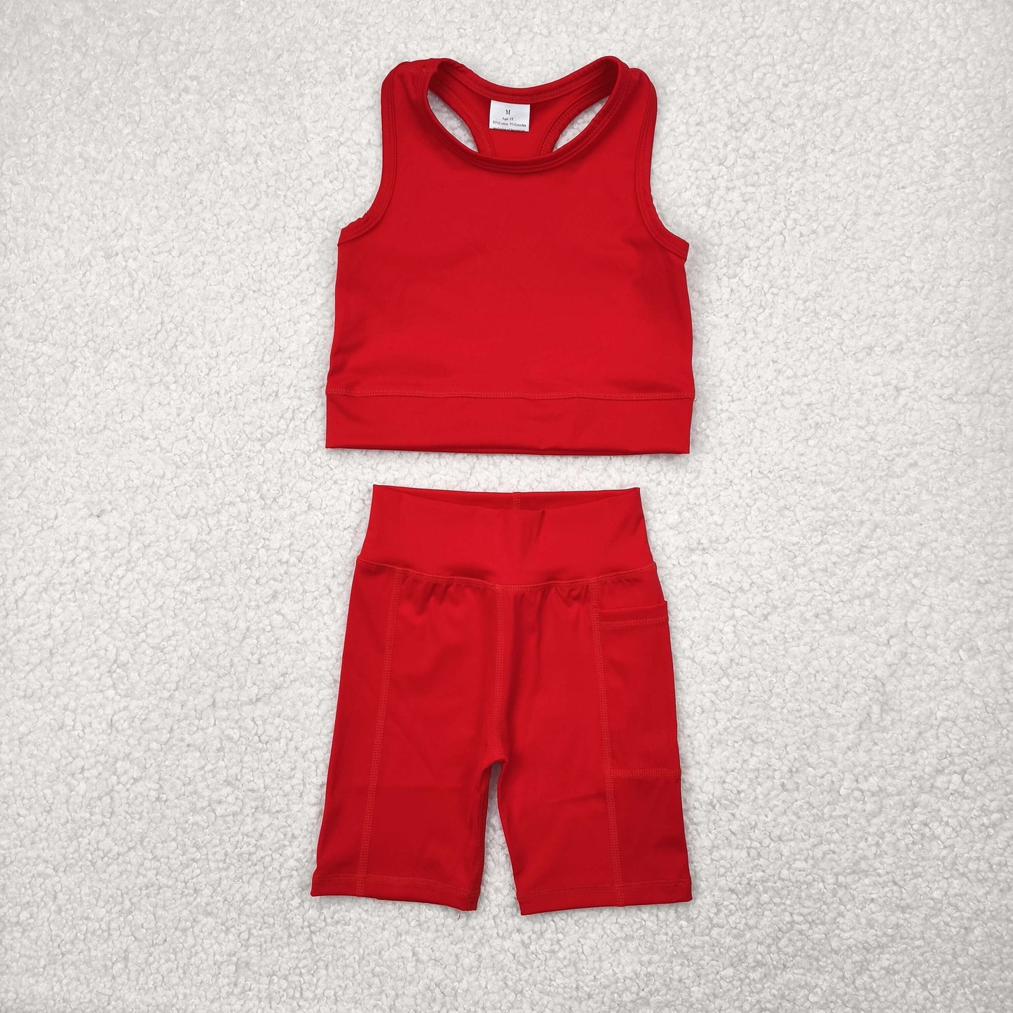 kids girl yoga red athletic tank shorts set