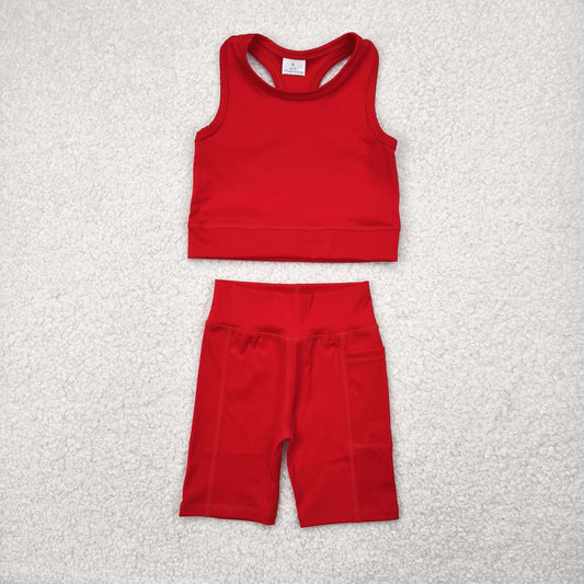 kids girl yoga red athletic tank shorts set
