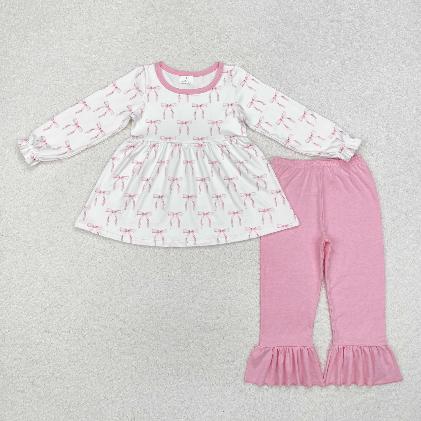 pink bows on white ruffle pants set girl fall clothing