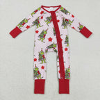 red stars Christmas tree gri*ch ruffle zip sleeper