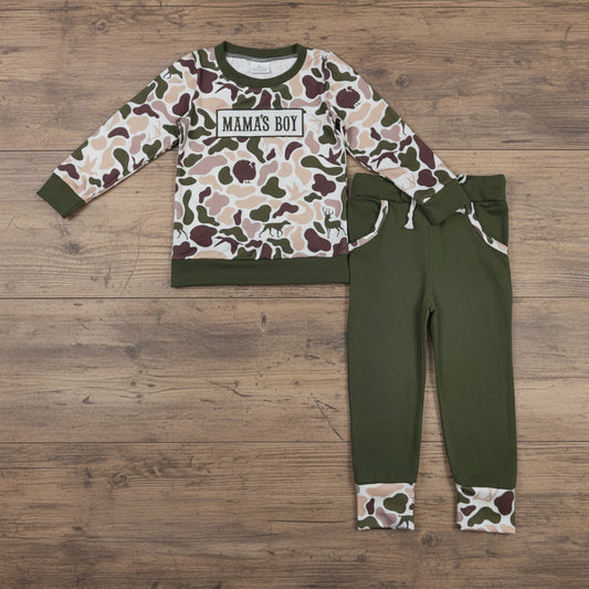 mama's boy embroidered camo jogger set fall baby boy clothes