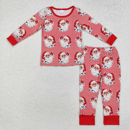 striped santa print unisex kids Christmas bamboo pajama set