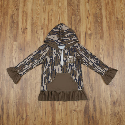 hunting deer embroidery ruffle camo hoodie fall girls top