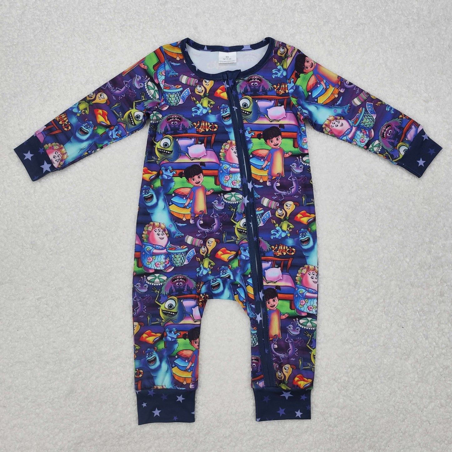 cartoon print long sleeve zip rompers baby clothes