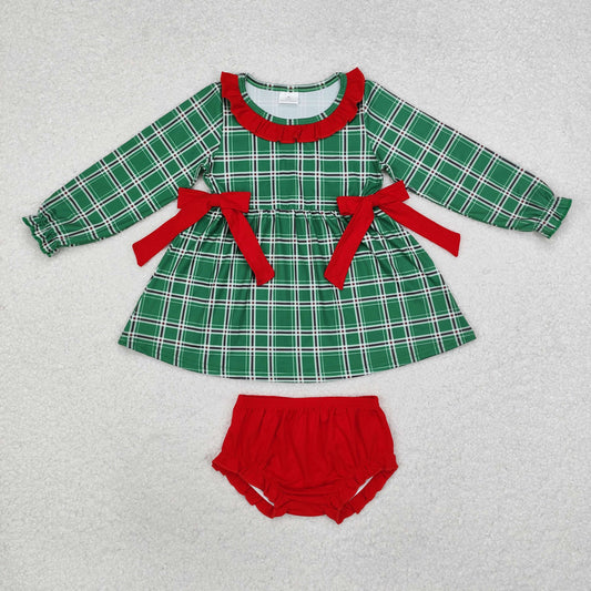 green plaid baby christmas bummie set