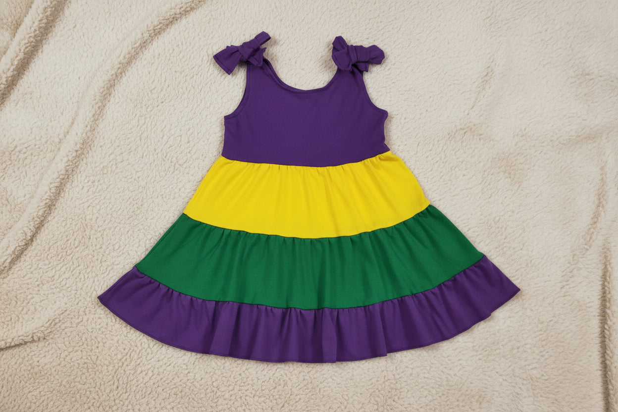 mardi gras slid purple green gold twirl strap dress