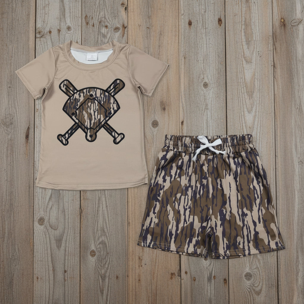 camo baseball boy shorts set
