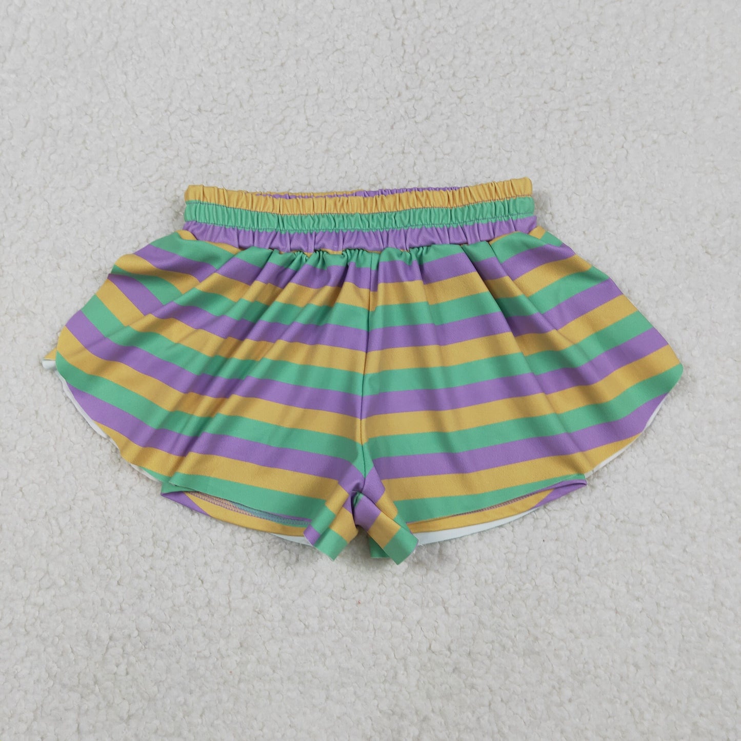 purple green gold stripes athletic shorts