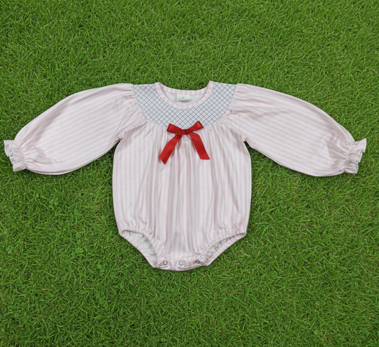 pink stripes embroidery smock romper baby clothes