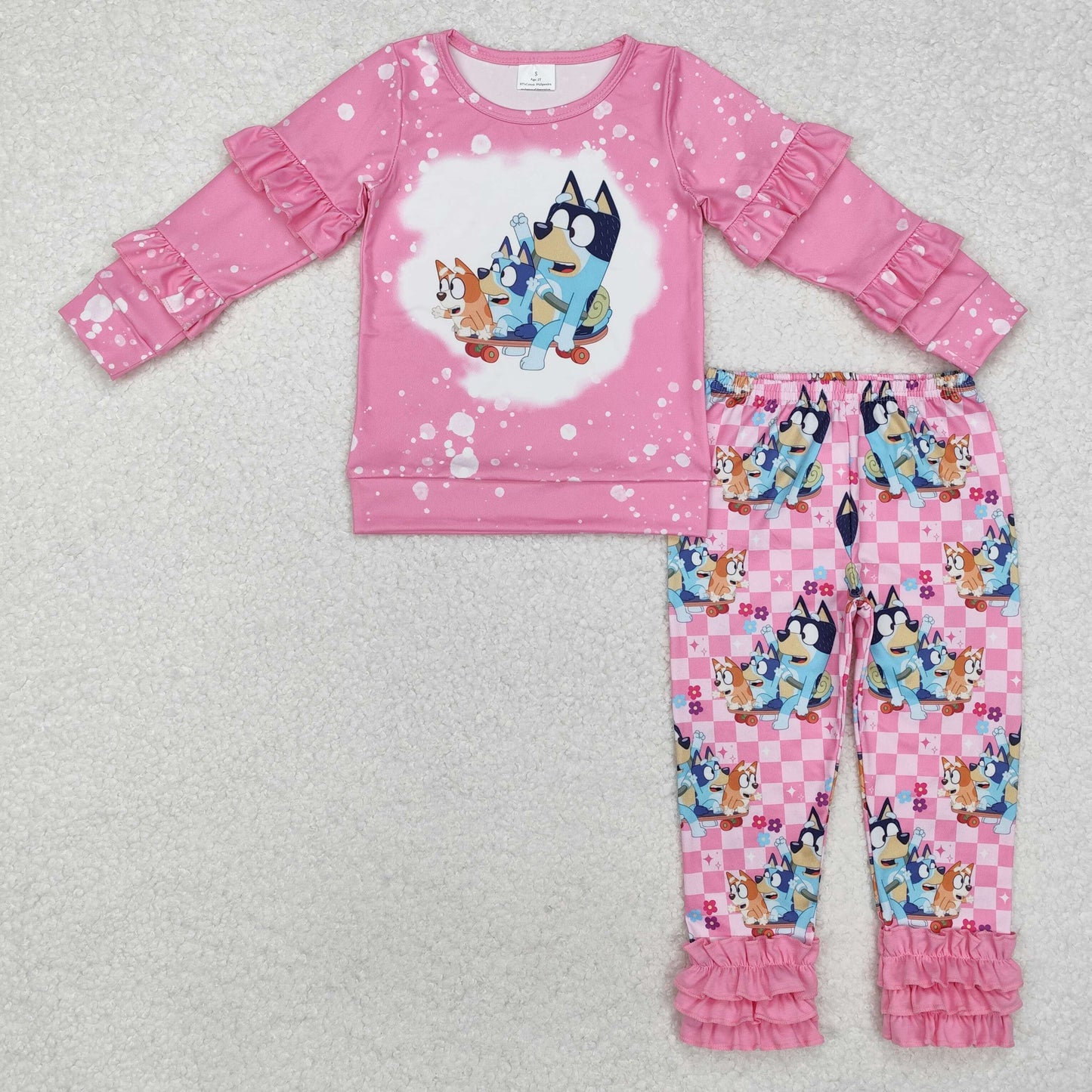 ruffle pink blu*y top icing pants set girls outfit