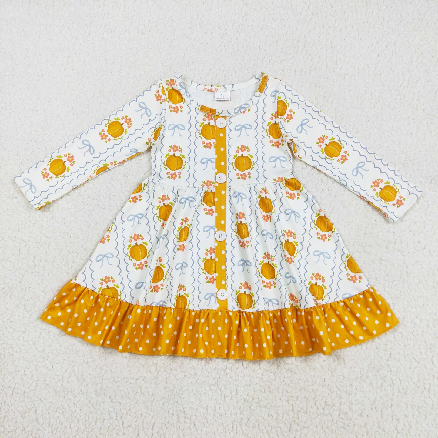 button ruffle twirl pumpkin dress