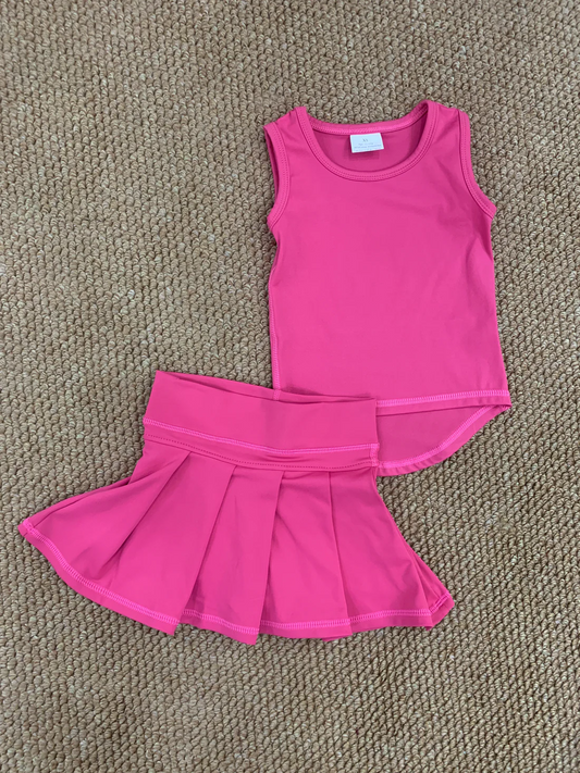 hot pink two pieces athletic pleated cheer skirt set