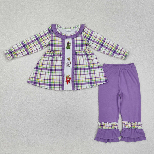 Mardi Gras plaid tunic purple ruffle pants set