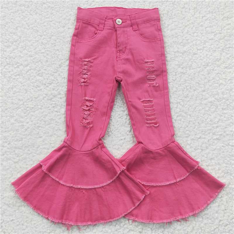 solid pink girls flares jeans denim pants
