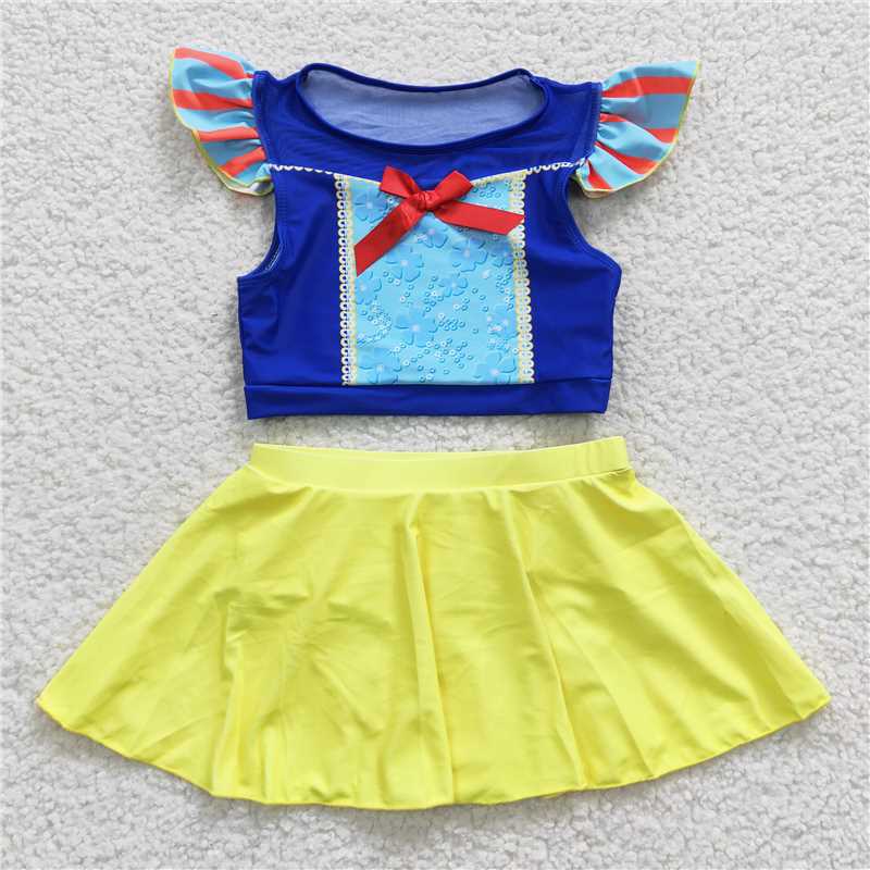 girl princess blue yellow two piece swimsuit