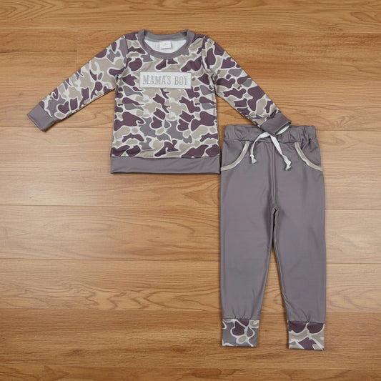mama's boy embroidered camo jogger set fall baby boy clothes