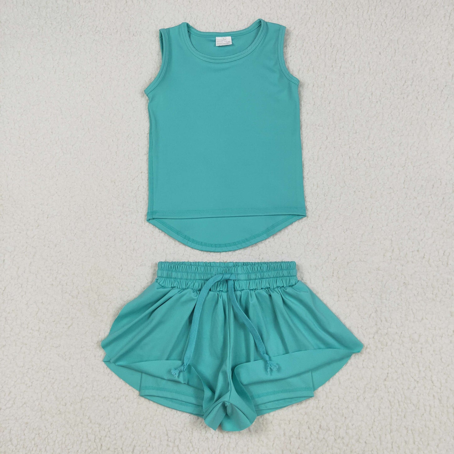 teal tank athletic shorts set yoga outfit