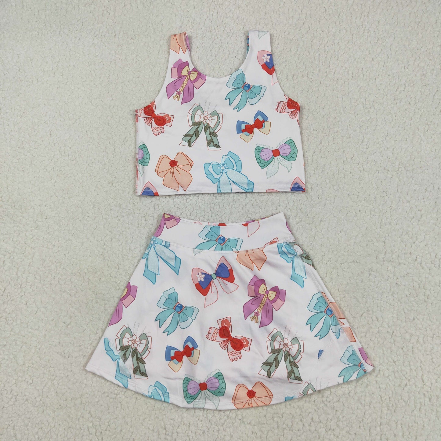 cartoon bow coquette two pieces athletic skort set